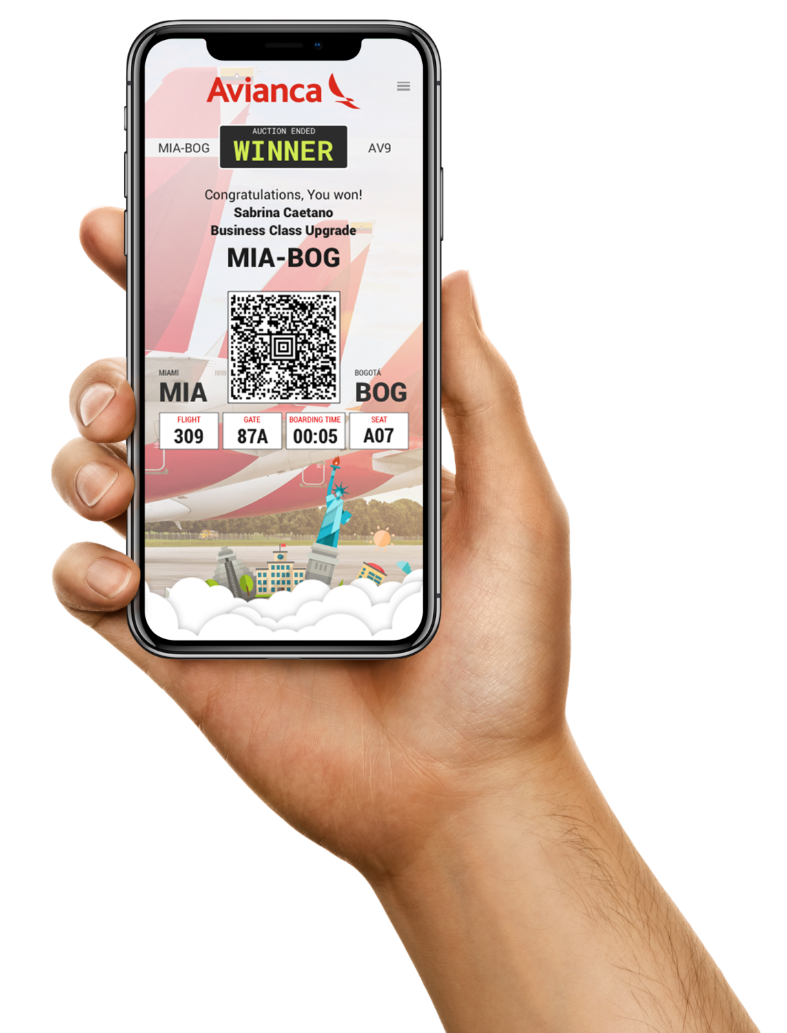 Avianca-winner-male_phone-mockup - SeatBoost